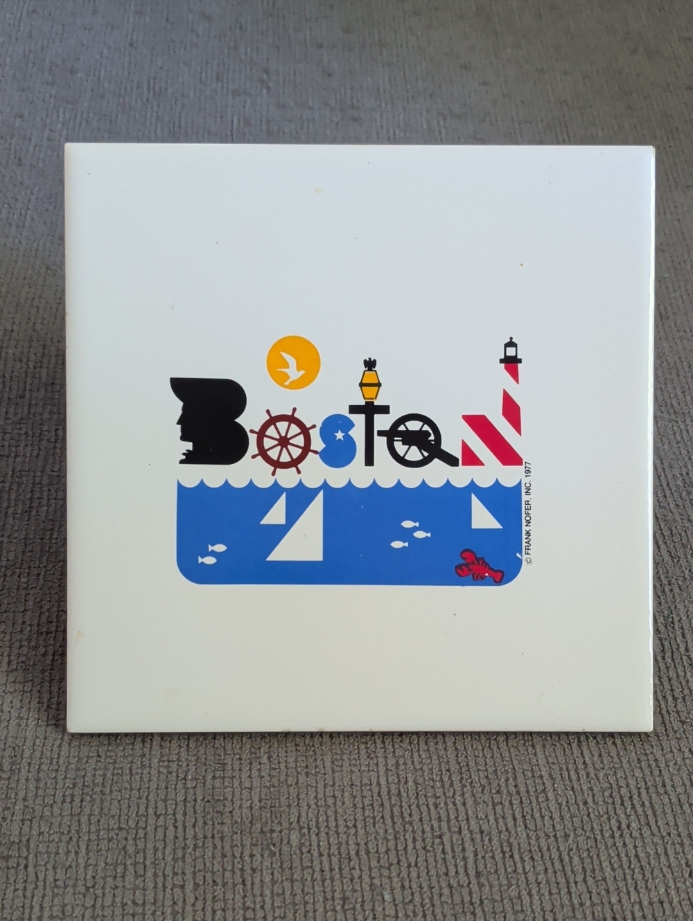 Vintage! 1977 Frank Nofer "BOSTON" Massachusetts Ceramic Kitchen Tile Trivet